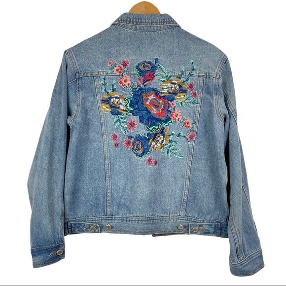 Blu Pepper Jackets & Blazers - BLU PEPPER Floral Embroidered Denim Jean Jacket
